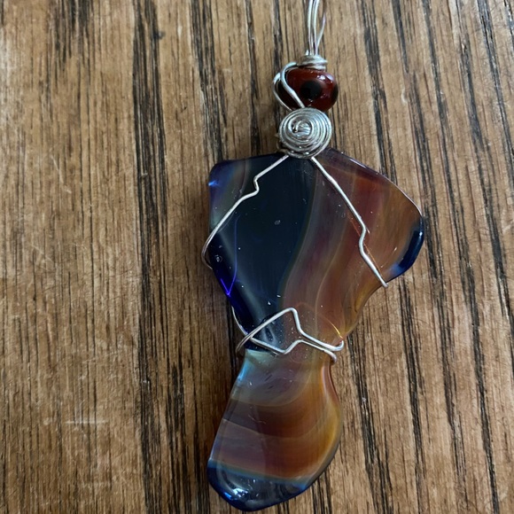 Wire Wrapped Artisan Blown Glass Pendant - Picture 2 of 5